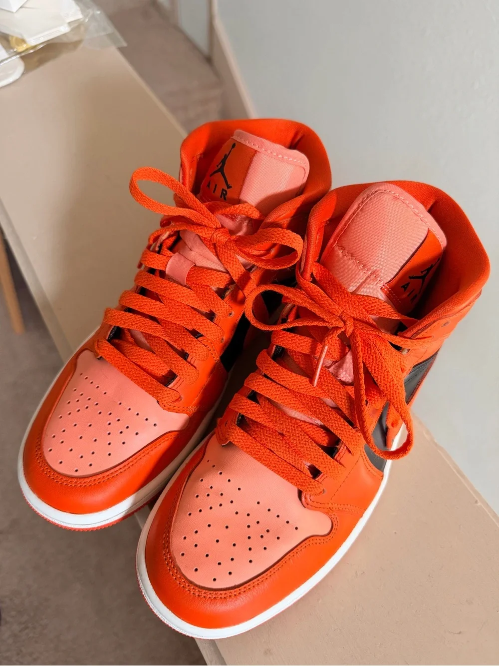 Nike Air Jordan 1 Orange and Black High-Top Sneakers